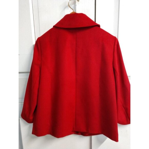 Harve Benard Womens Red Wool Blend Short Coat With Button Closure & Collar - Picture 2 of 7